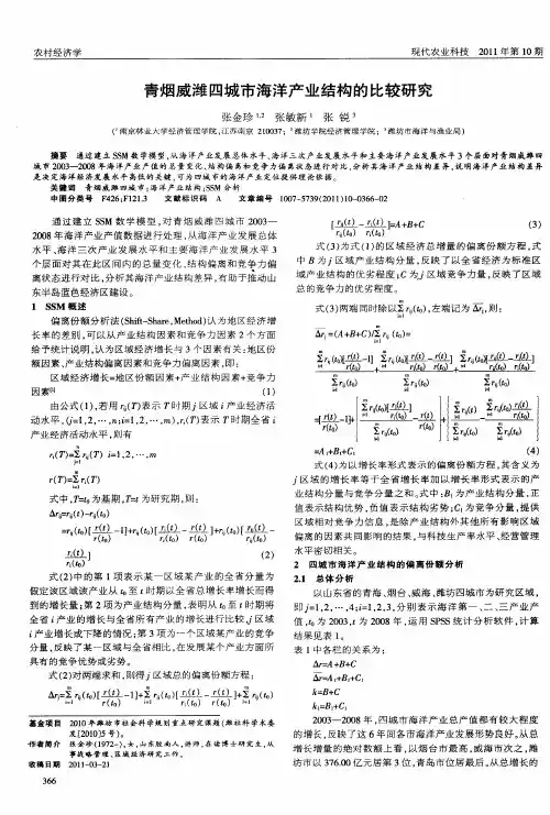 青烟威潍四城市海洋产业结构的比较研究