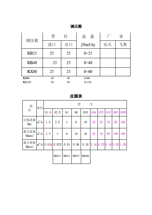 调压箱、流量计统计表(重要)