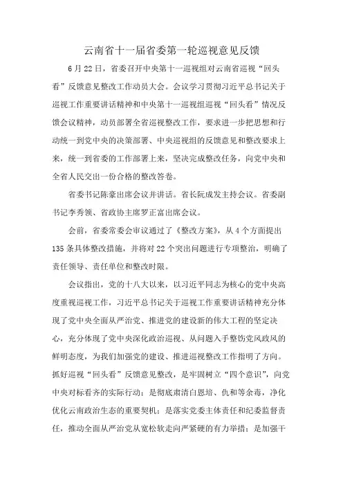 云南省十一届省委第一轮巡视意见反馈