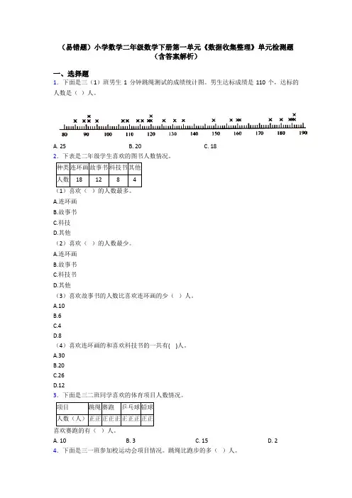 (易错题)小学数学二年级数学下册第一单元《数据收集整理》单元检测题(含答案解析)