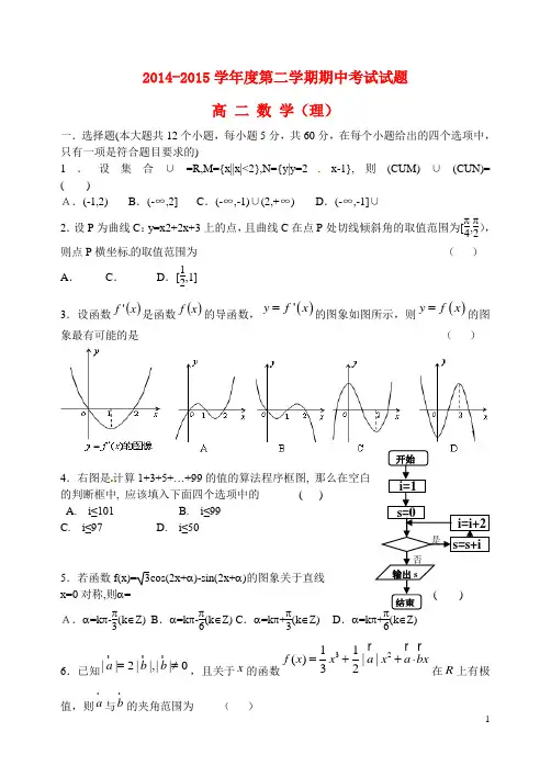 山西省忻州市第一中学高二数学下学期期中试题 理