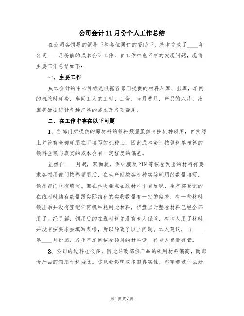 公司会计11月份个人工作总结(三篇)