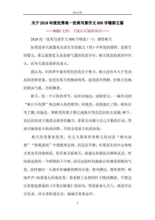 关于2019年度优秀高一优美写景作文800字精彩五篇
