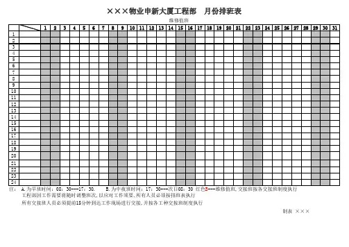 工程部  月份排班表