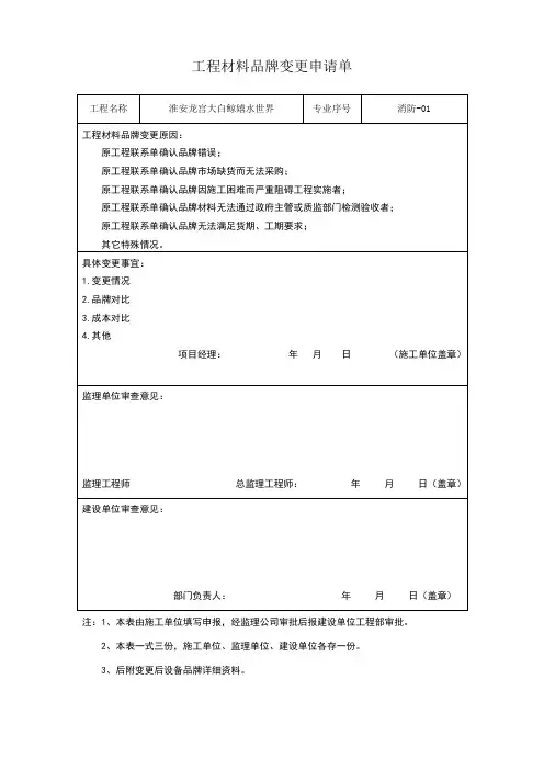 工程材料品牌变更申请单