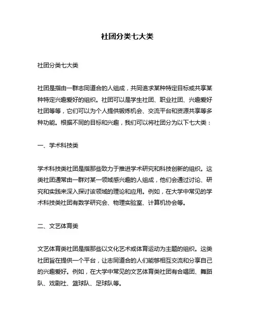 社团分类七大类