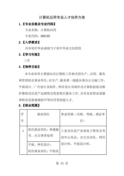 中职计算机应用专业人才培养方案