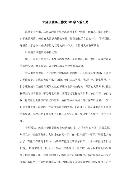 守望孤独高三作文800字5篇汇总