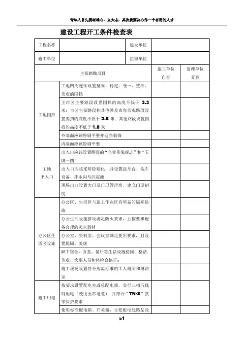 建设工程开工条件检查表