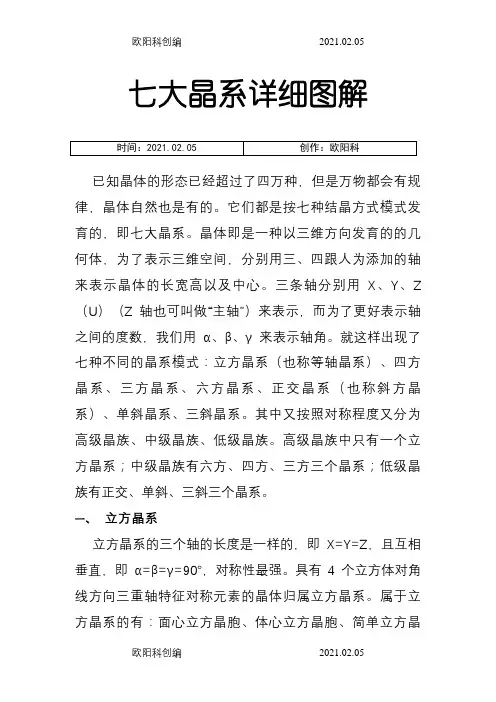 七大晶系详细图解之欧阳科创编
