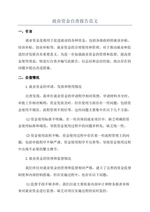 就业资金自查报告范文