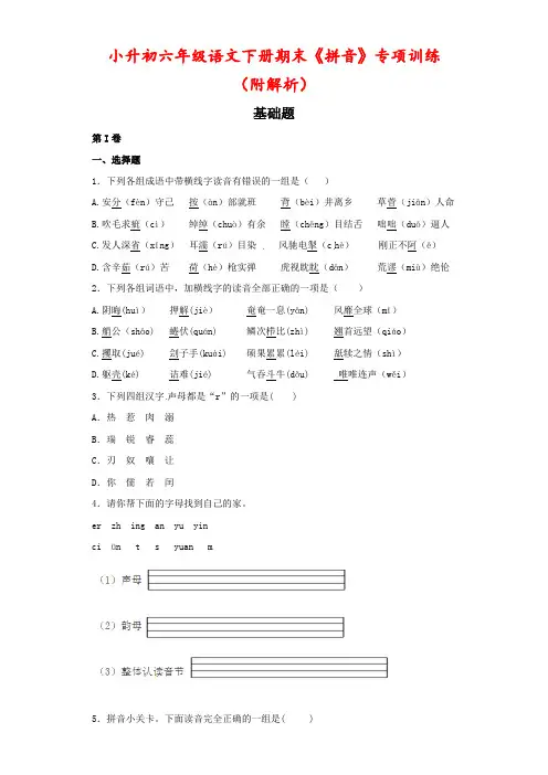 小升初六年级语文下册期末《拼音》专项训练 (附解析)