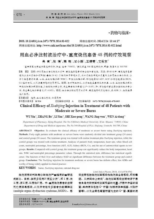 用血必净注射液治疗中、重度烧伤患者48例的疗效观察