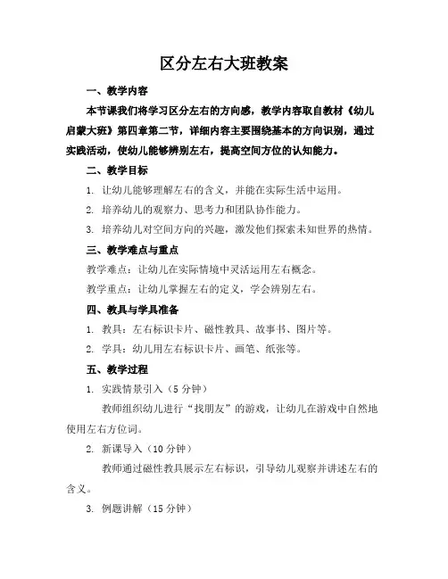 区分左右大班教案