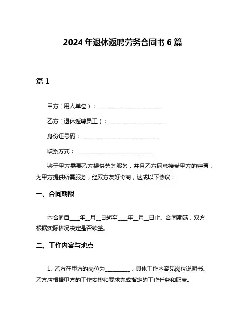 2024年退休返聘劳务合同书6篇