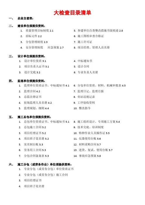 安全专项督查资料清单目录