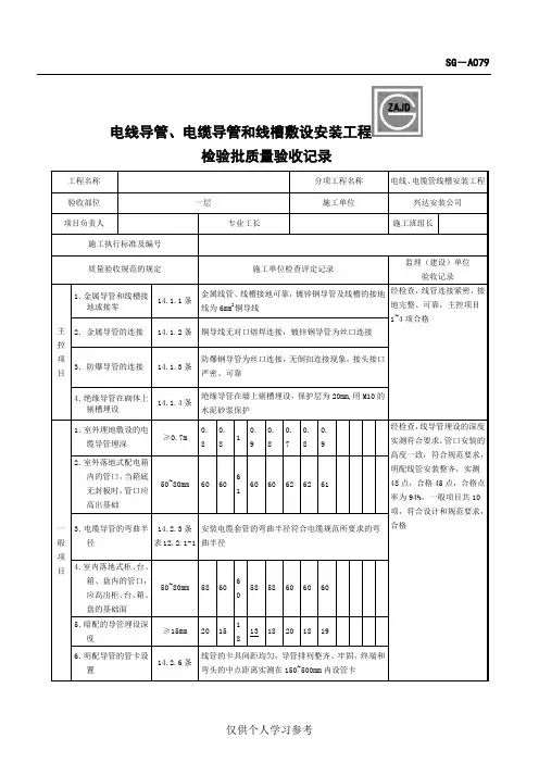 SG-A079电线导管、电缆导管和线槽敷设安装工程检验批质量验收记录