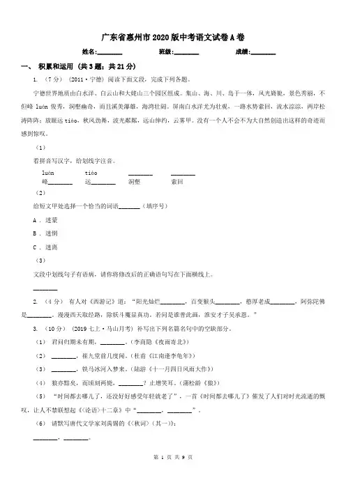 广东省惠州市2020版中考语文试卷A卷