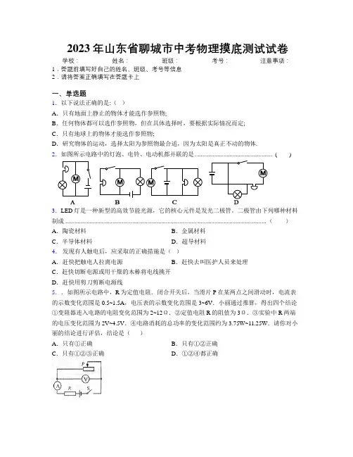 2023年山东省聊城市中考物理摸底测试试卷及解析