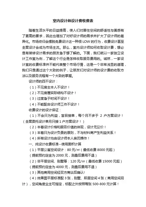室内设计师设计费收费表
