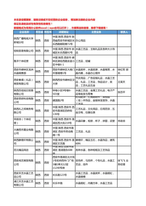 2020新版陕西省西安水晶工艺品工商企业公司名录名单黄页联系方式大全47家