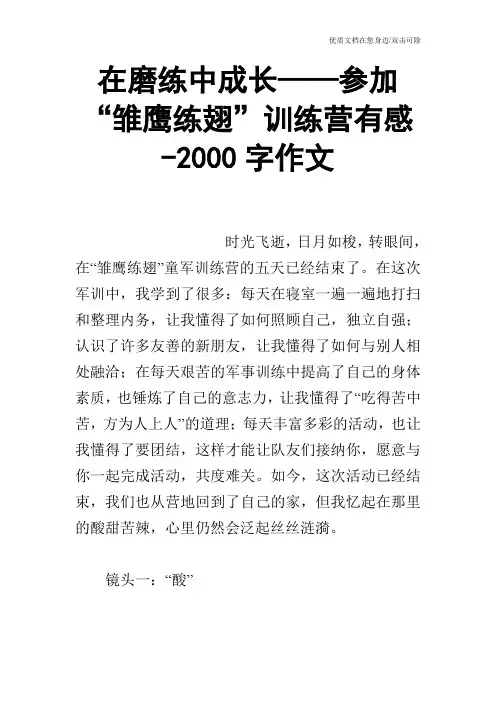 在磨练中成长——参加“雏鹰练翅”训练营有感-2000字作文