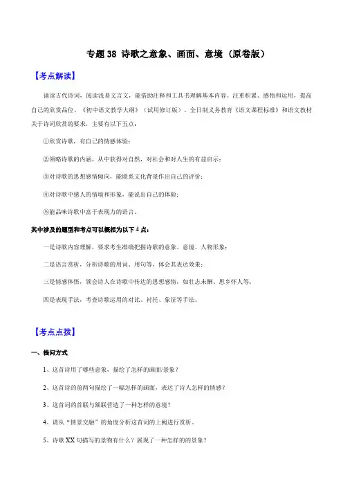 2025年中考语文一轮复习阅读理解专题38 诗歌之意境、画面 (知识梳理+练习)(含答案)