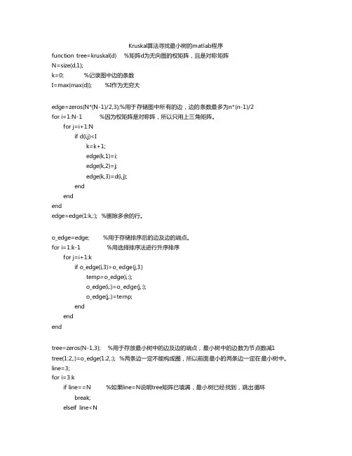 Kruskal算法寻找最小树的matlab程序