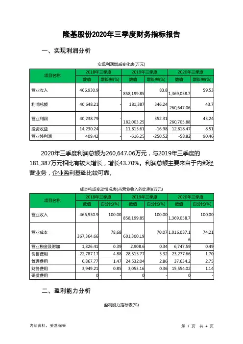 隆基股份2020年三季度财务指标报告