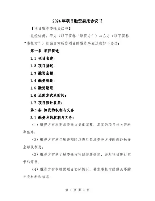 2024年项目融资委托协议书