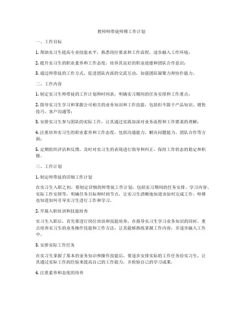 教师师带徒师傅工作计划