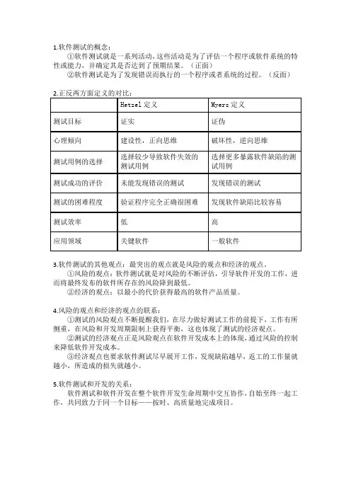 软件测试期末考试重点