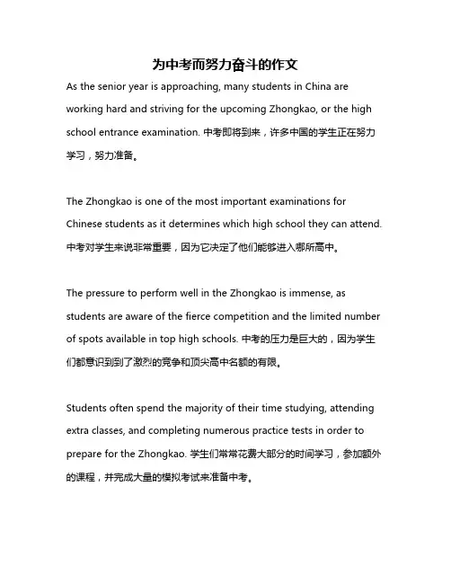 为中考而努力奋斗的作文