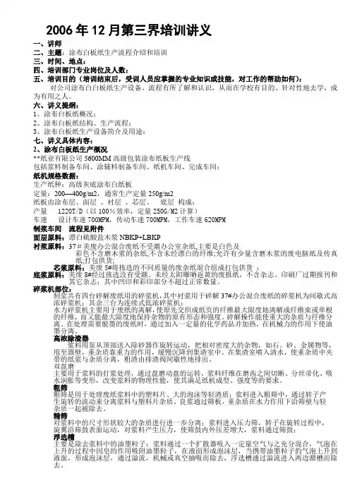 涂布白板纸生产培训