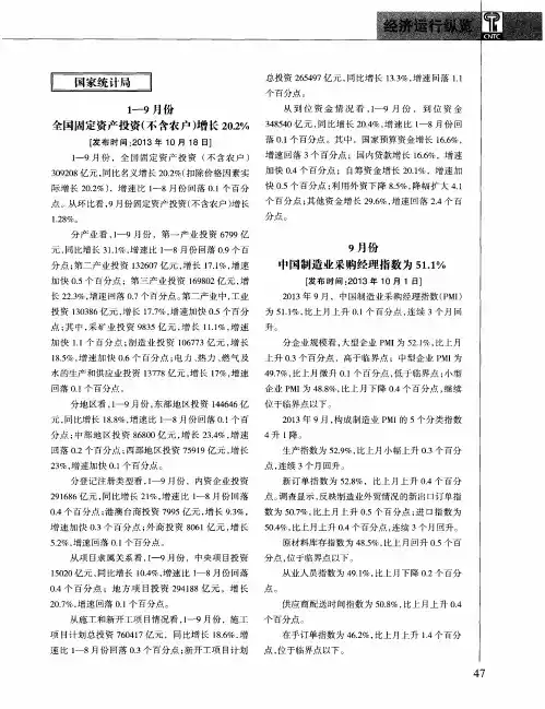 1—9月份全国固定资产投资(不含农户)增长20.2%