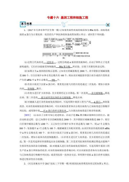 高考生物大二轮复习专题十六基因工程和细胞工程复习指导练案