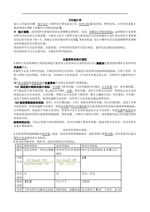 卫生统计学知识点总结