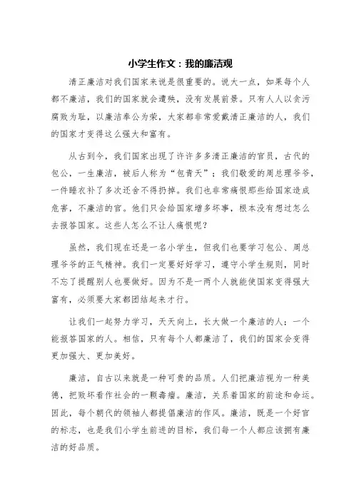我的廉洁观征文小学生作文