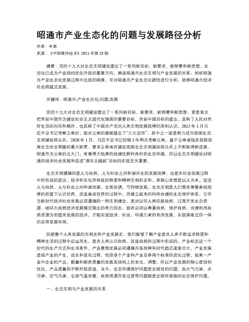 昭通市产业生态化的问题与发展路径分析