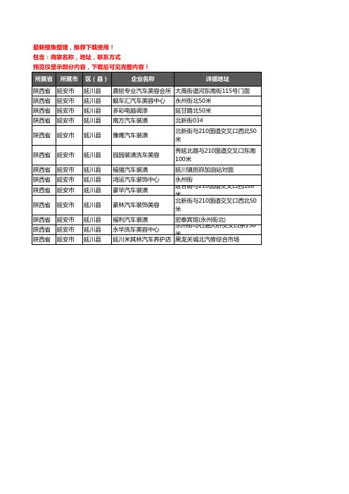 新版陕西省延安市延川县汽车装饰企业公司商家户名录单联系方式地址大全13家