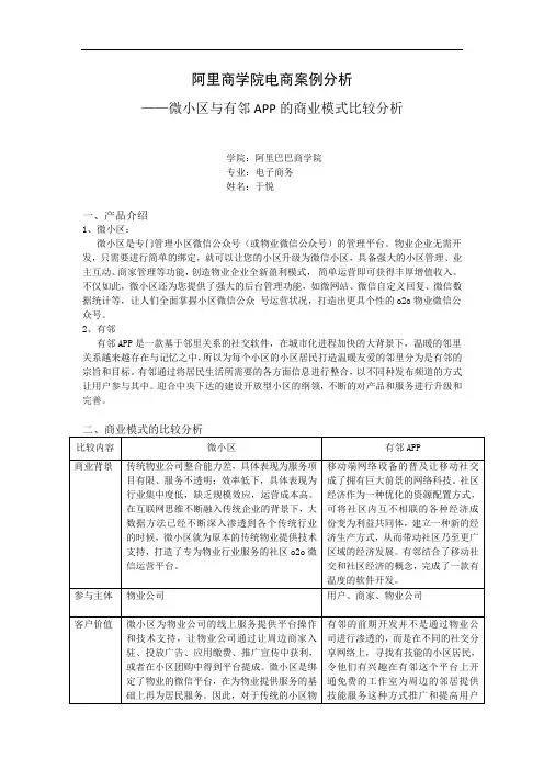 阿里商学院电商案例分析有邻APP与微小区的对比
