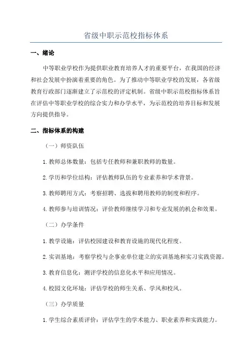 省级中职示范校指标体系