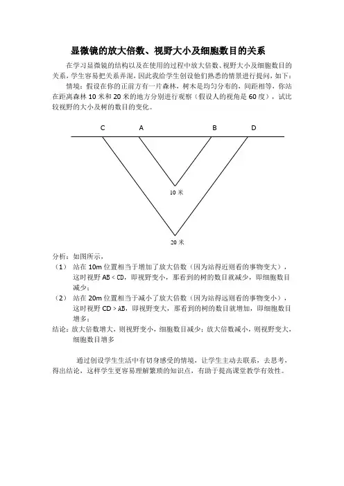 显微镜的放大倍数、视野大小及细胞数目的关系