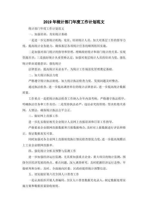 最新-2019年统计部门年度工作计划范文 精品