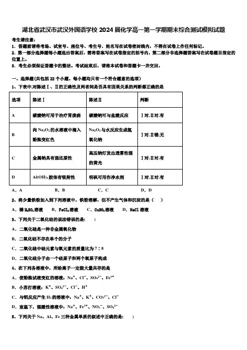 湖北省武汉市武汉外国语学校2024届化学高一第一学期期末综合测试模拟试题含解析