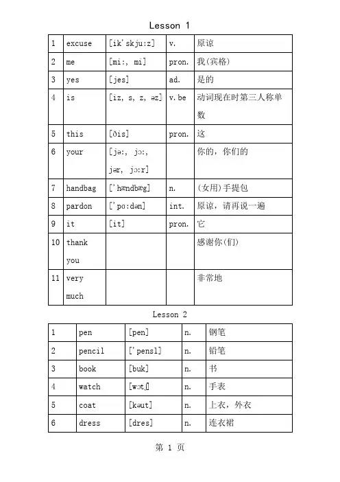 新概念英语第一册单词分课带音标1