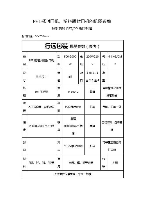 PET瓶封口机、塑料瓶封口机的机器参数