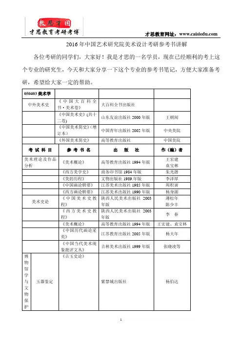 2016年中国艺术研究院美术设计考研参考书讲解