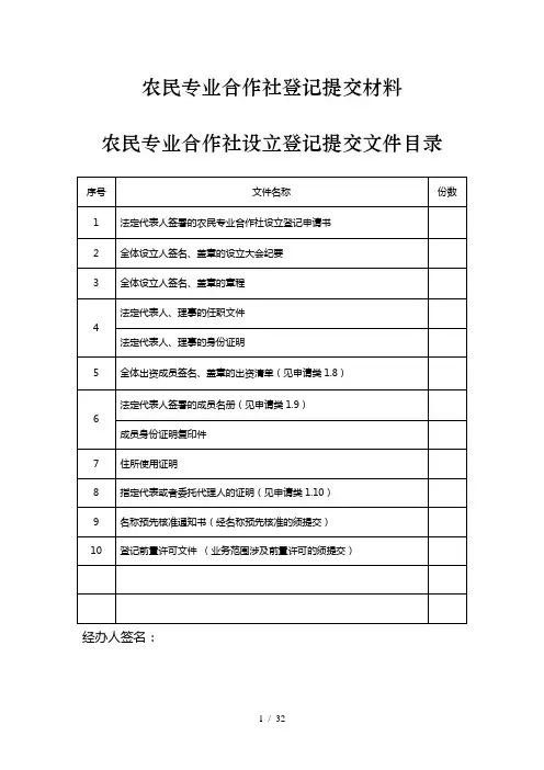农民专业合作社登记提交材料(全)