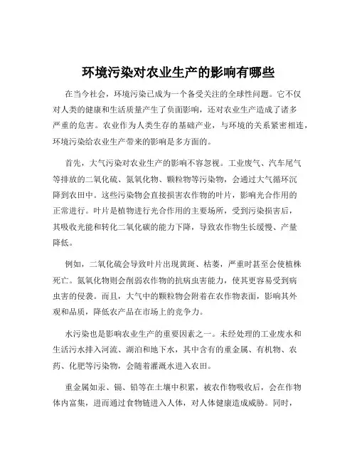 环境污染对农业生产的影响有哪些